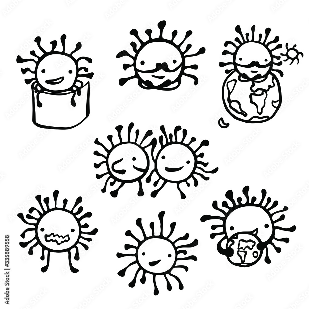 COVID 19. lineart of coronoviruses. The virus is dancing, cheerful, happy, crazy, angry, meditating, with toilet paper, sitting on the planet, with the planet. Icon, smiley, face. Coronovirus hugging COVID 19. lineart of coronoviruses. The virus is dancing, cheerful, happy, crazy, angry, meditating, with toilet paper, sitting on the planet, with the planet. Icon, smiley, face. Coronovirus hugging