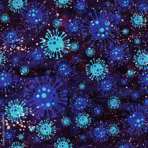 Corona virus illustration, Covid-19 seamless background