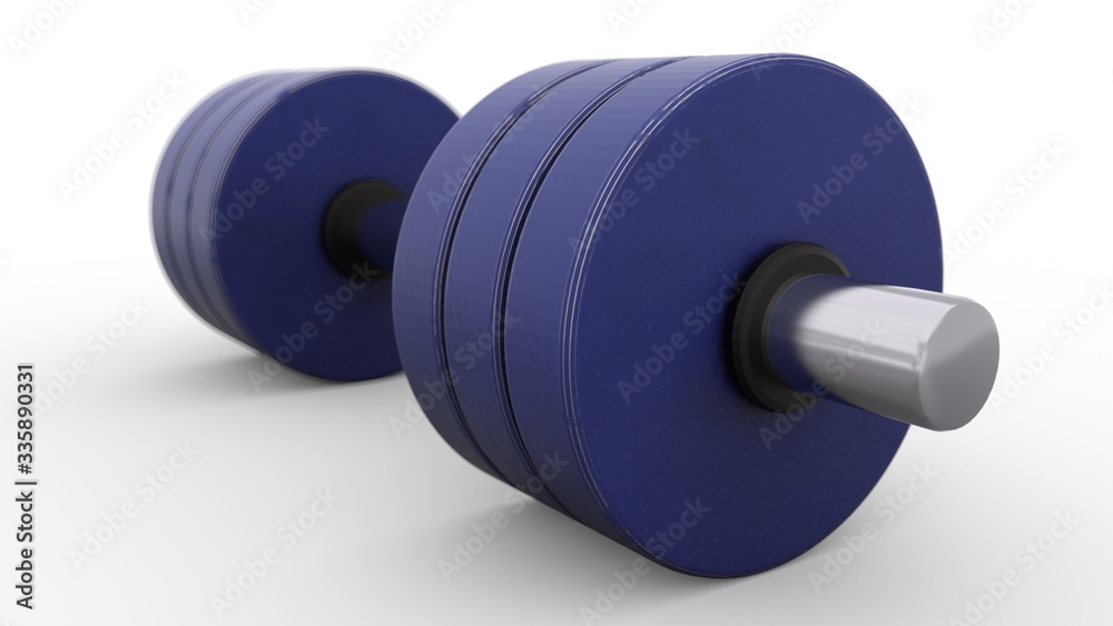 Dumbbells isolated on a white background. Dumbbells over white background. 3d render. 3d illustration Dumbbells isolated on a white background. Dumbbells over white background. 3d render. 3d illustration