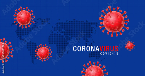 COVID-19 virus cell. Coronavirus Covid 19 outbreak influenza vector background.