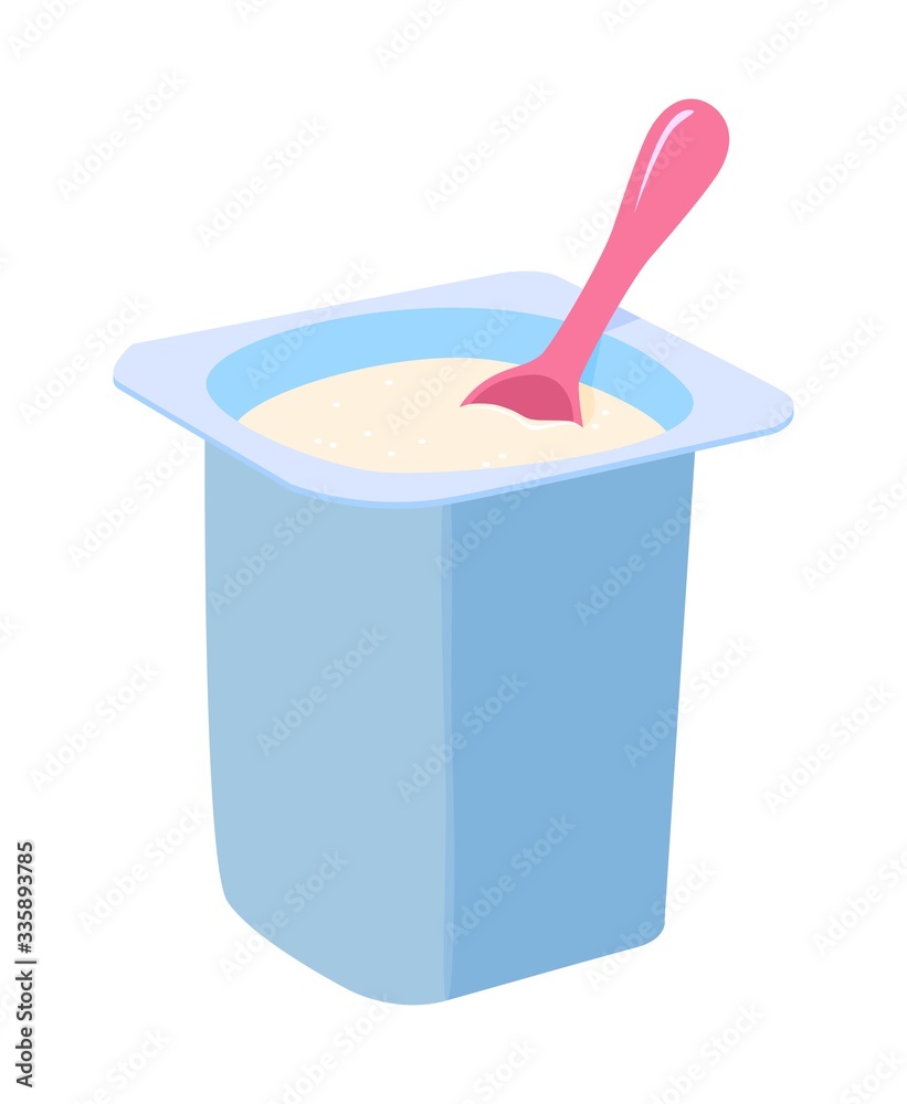 vector yogurt in a container with plastic spoon vector yogurt in a container with plastic spoon
