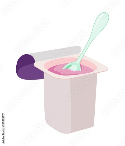 vector yogurt in a container with plastic spoon