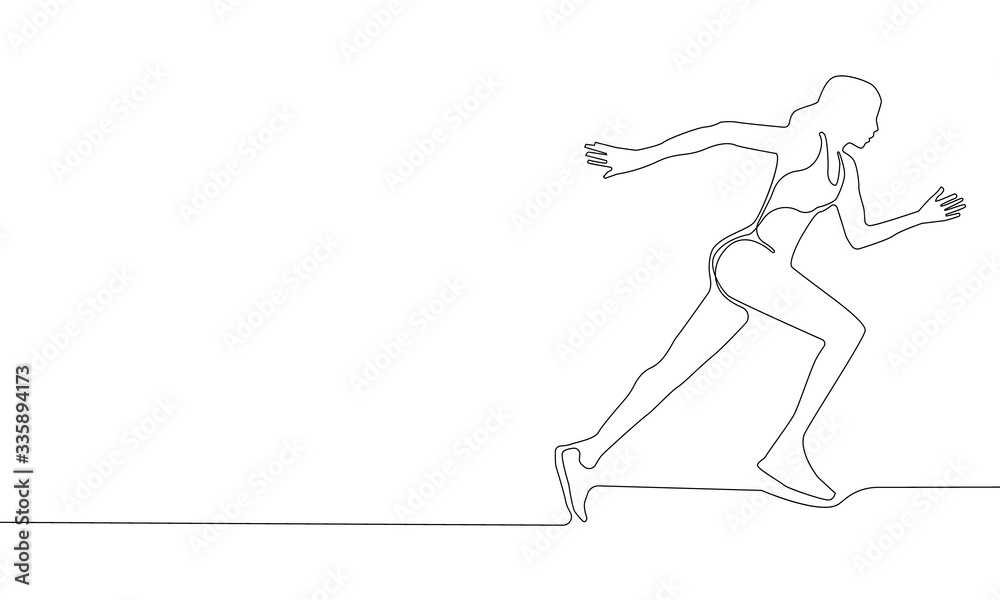 Continuous line drawing of Young woman runner on city road vector illustration for a whiteboard animation video. Outline girl running, silhouette jogger person isolated on white background. Continuous line drawing of Young woman runner on city road vector illustration for a whiteboard animation video. Outline girl running, silhouette jogger person isolated on white background.