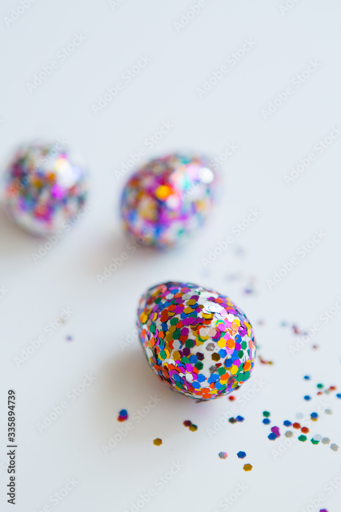 Glitter easter eggs on white background Glitter easter eggs on white background