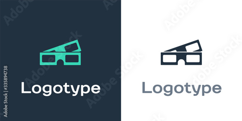 Logotype 3D cinema glasses icon isolated on white background. Logo design template element. Vector Illustration