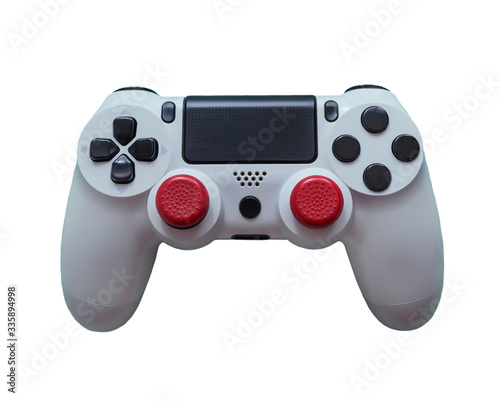 Gamepad with red sticks on a white background