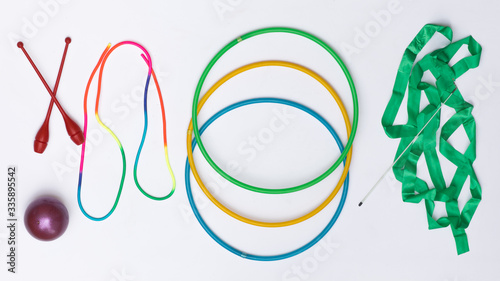 sports objects for rhythmic gymnastics isolated on white background