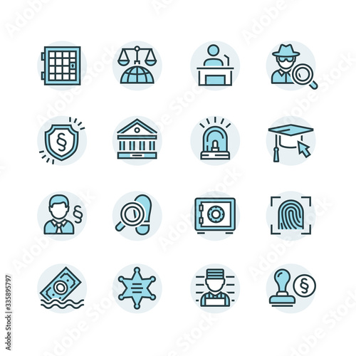 Law and Order Linear Vector Icons Set
