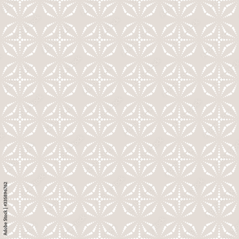Subtle minimalist seamless pattern. Simple geometric texture with dotted shapes, sparkles, delicate grid, lattice. Subtle vector white and beige background. Abstract minimal repeat design for decor Subtle minimalist seamless pattern. Simple geometric texture with dotted shapes, sparkles, delicate grid, lattice. Subtle vector white and beige background. Abstract minimal repeat design for decor