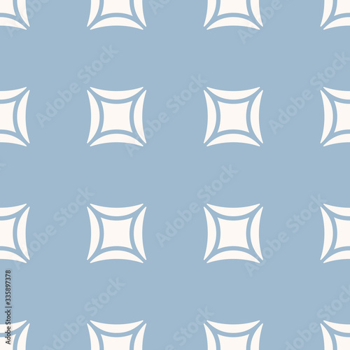Vector minimalist geometric seamless pattern. Simple ornament with big curved squares. Abstract minimal background in light blue and beige colors. Perforated surface texture. Modern repeat design