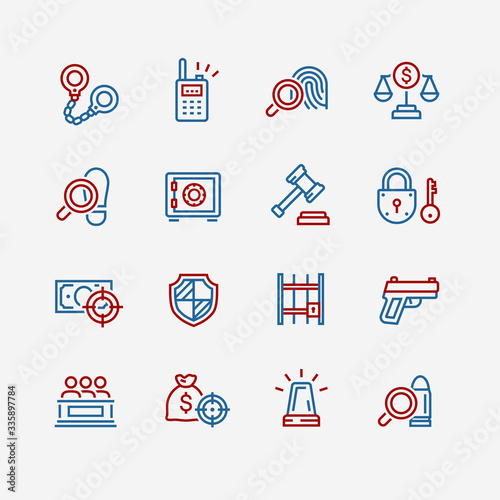 Law and Order Linear Vector Icons Set
