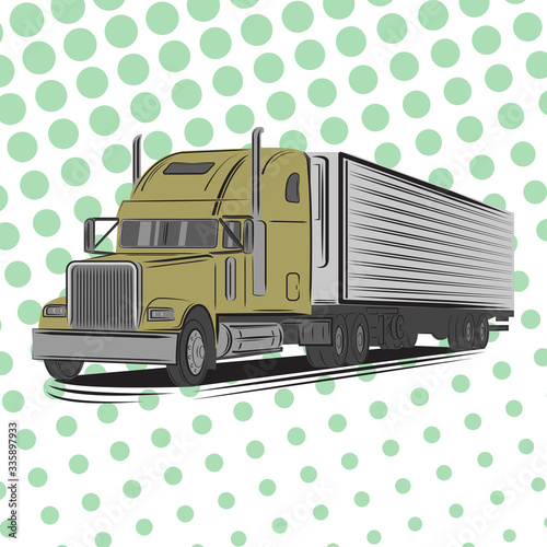 Vintage american truck vector illustration. Retro freighter truck. Cargo delivery machine.
