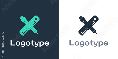 Logotype Crossed ruler and pencil icon isolated on white background. Straightedge symbol. Drawing and educational tools. Logo design template element. Vector Illustration