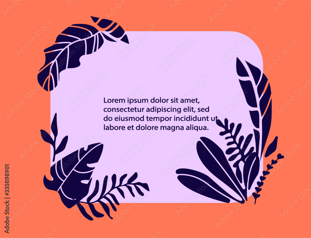 Fotografie Vector cartoon template with frame and leaves ornament