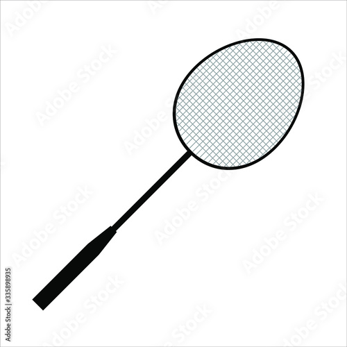 Vector flat black badminton racket isolated on white background