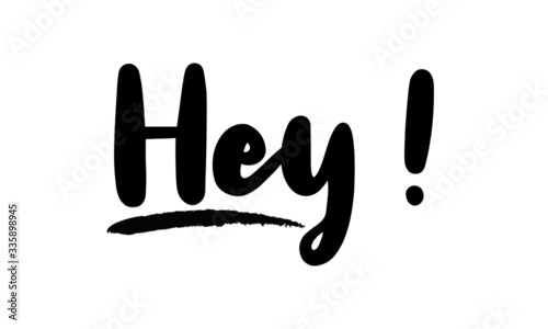Hey !- inspirational quote, typography art with brush texture. Black vector phase isolated on white 
background. Lettering for posters, cards design, T-Shirts.