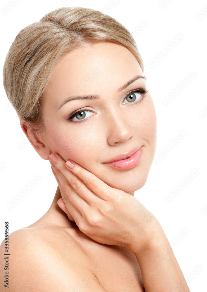 Beautiful face of young adult woman with clean fresh skin. Beautiful face of young adult woman with clean fresh skin.
