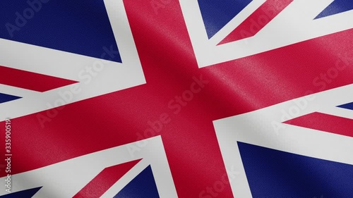 Flag of the United Kingdom with Realistic Fabric Texture Waving in the Wind. British Flag Looping Seamless Background 3D Animation.