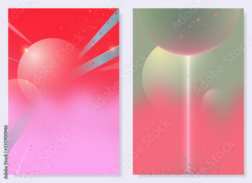 Abstract space odyssey - cosmic and planet shapes, sweet pastel background design. idea for poster, cover or card template, retro - futuristic style