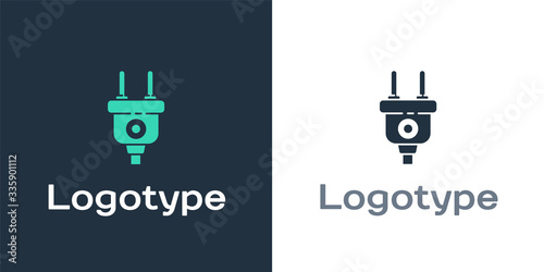 Logotype Electric plug icon isolated on white background. Concept of connection and disconnection of the electricity. Logo design template element. Vector Illustration