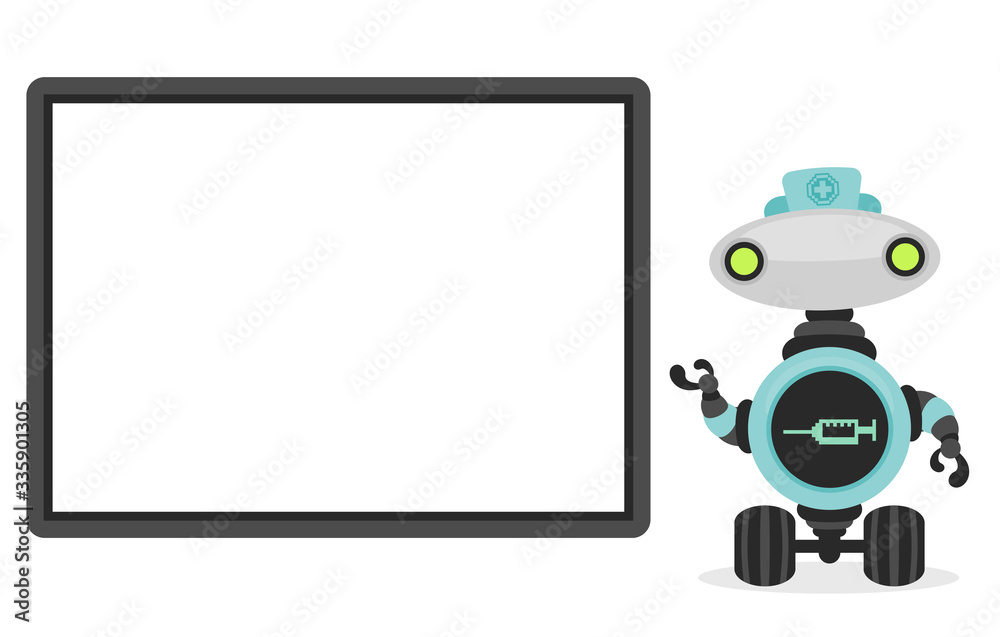 Health robot character showing signboard vector.