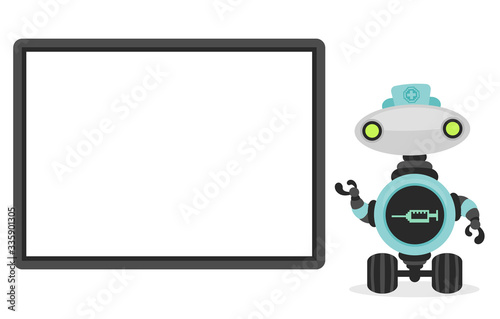Health robot character showing signboard vector.