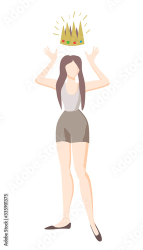 The girl wearing the crown. Flat vector illustration isolated on a white background 