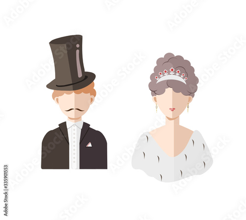 Flat vector illustration of lady and gentleman portrait isolated on a white background 