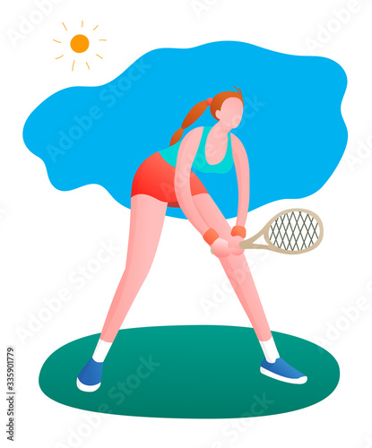 Girl playing tennis. Vector illustration in a flat style. Isolated on a white background. Sports concept.