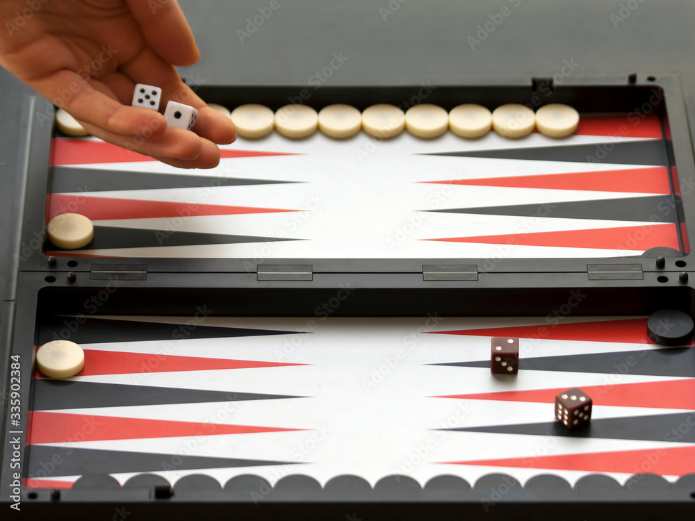 Fototapeta premium Backgammon board with checkers and dice