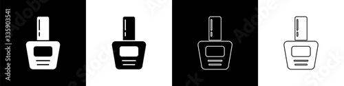 Set Nail polish bottle icon isolated on black and white background. Vector Illustration
