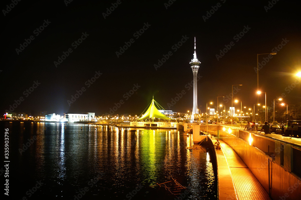 Night view of the Sai Van Lake Park and Macau Tower Convention and Entertainment Center