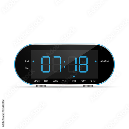 Digital alarm clock isolated on white background, vector illustration
