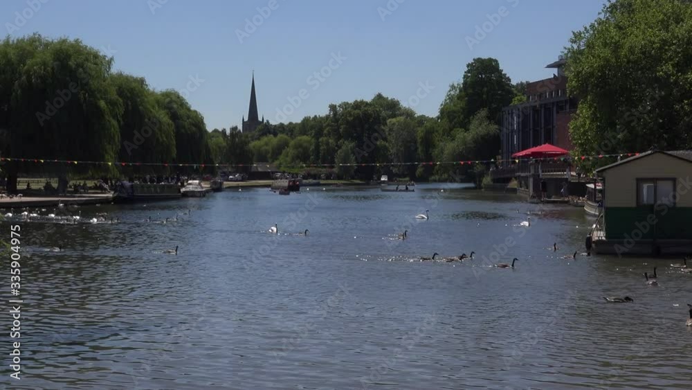 Stratford upon Avon river and theatre England city UK 4K Stratford upon Avon river and theatre England city UK 4K