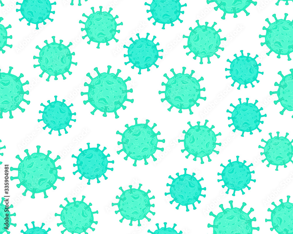 Coronavirus cell. Flu virus texture. Seamless pattern blue color isolated on white background. Vector hand drawn illustration. Coronavirus cell. Flu virus texture. Seamless pattern blue color isolated on white background. Vector hand drawn illustration.