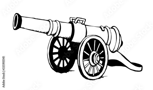 Ancient iron cannon. Vector drawing