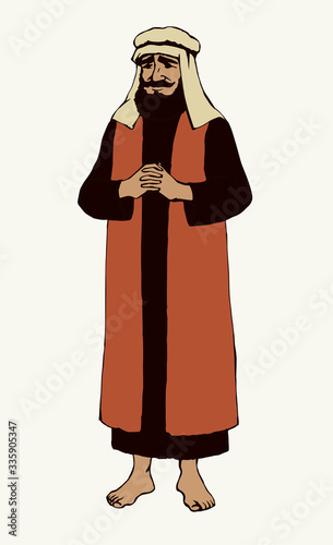 Jewish man in old clothes. Vector drawing