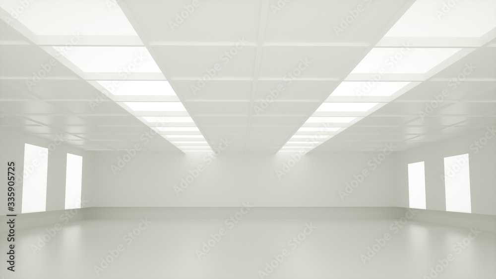 Fototapeta premium Białe tło sali streszczenie. Minimalny projekt nowoczesnej architektury