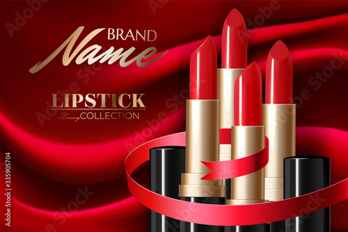 Design lipstick advertising mockup for catalog and magazine. Product design, lipstick mockup