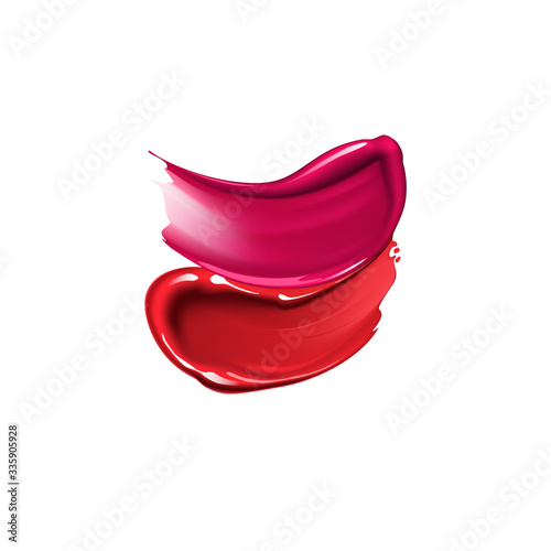 Realistic red and pink smears lipstick on white background. Decoration elements for a catalog and magazine