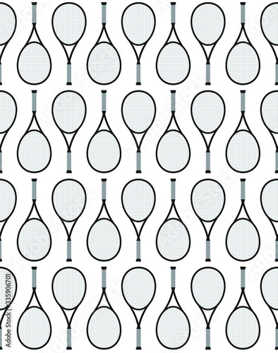 Vector seamless pattern of flat cartoon tennis racket isolated on white background
