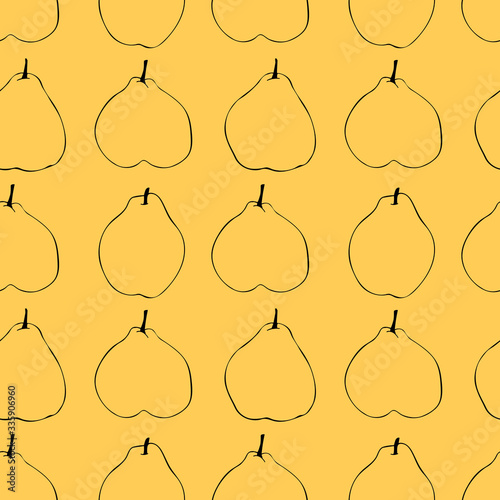 Seamless pattern with pears. Outline black and white graphic wallpaper. Modern summer print.