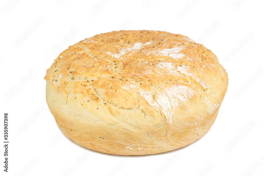Homemade fresh natural baked around bread with flour Homemade fresh natural baked around bread with flour