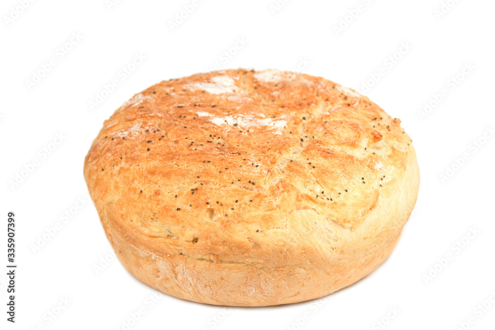 Homemade fresh natural baked around bread with flour Homemade fresh natural baked around bread with flour