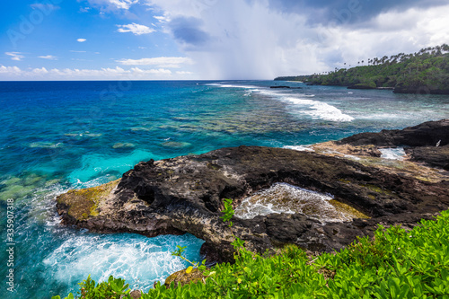 Vibrant tropical beach with palm trees, Upolu, Samoa photo