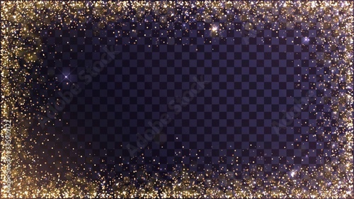 Frame of golden sparkling dust, glamorous pattern around the edge