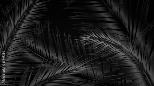 Dark illustration with black palm branches and leaves