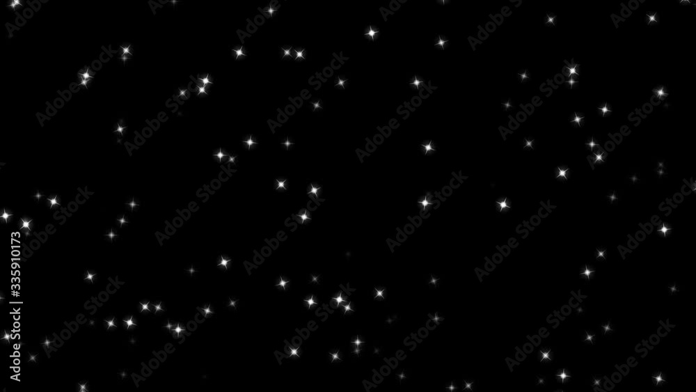 White particles in the form of stars with different transparency randomly moving on a black background, computer moving graphics mini video clip White particles in the form of stars with different transparency randomly moving on a black background, computer moving graphics mini video clip