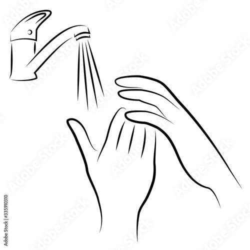 Wash hands with water under the tap. Hygienic procedure. disease prevention, good for health. Vector illustration