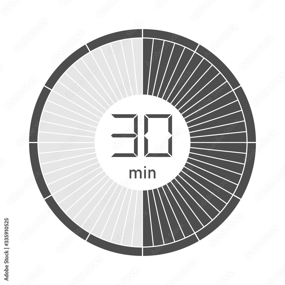 The 30 minutes, stopwatch icon, digital timer. Vector illustration. The 30 minutes, stopwatch icon, digital timer. Vector illustration.